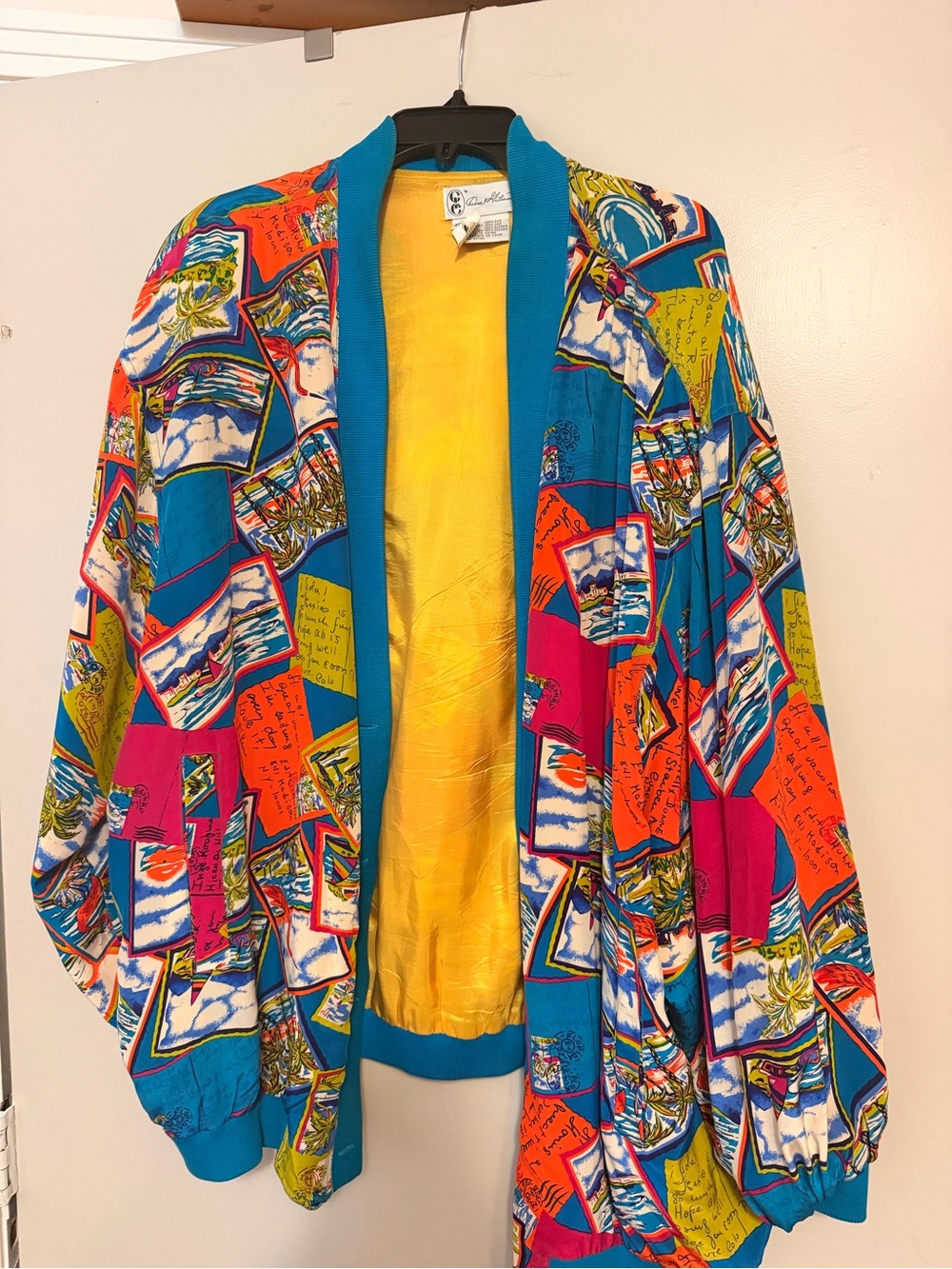 Diane GilmanVintage Silk Multi-Color Printed Women's Jacket - Teal & Yellow